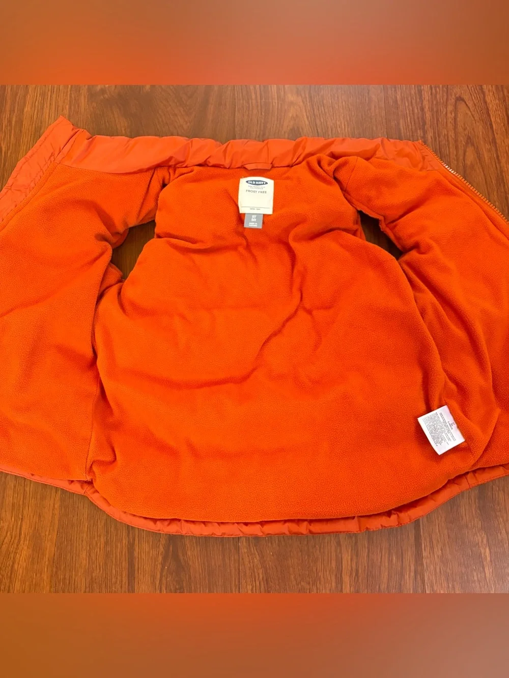 Old Navy Size 5T Red Puffer Fleece Lined Vest Sleeveless Jacket Pockets Orange